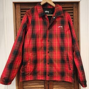 Stussy Red Cruize Coach Plaid Jacket Size M